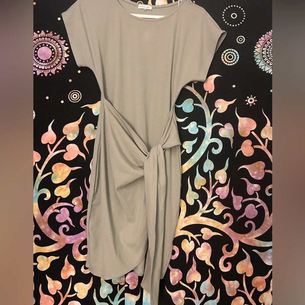 Olivia Grey S front wrap tie dress light green NWOT - Picture 3 of 9